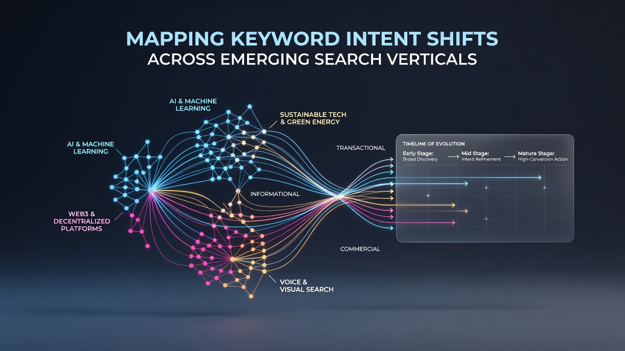 Chart illustrating how visual and AI search queries shift keyword intent classifications over time with data points from 2025 through 2026